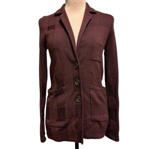 Burberry Brit Burgundy Merino Wool Silk Knit  Cardigan Size XS Minimalist Prep